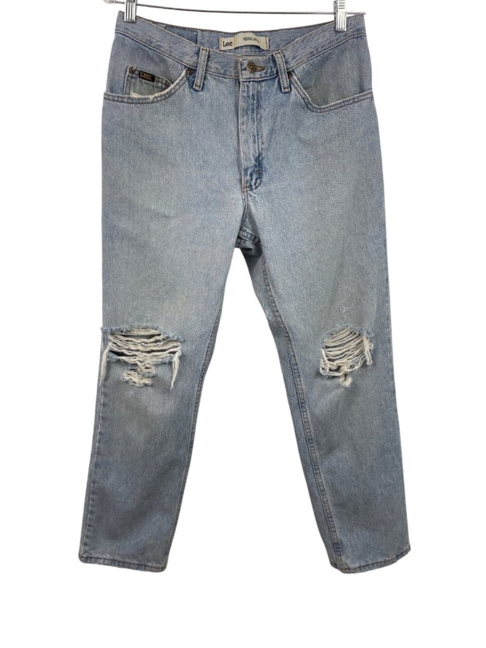Lee Regular Fit Light Wash Distressed Denim Jeans 33x30 Mens Casual Style